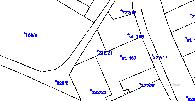 Parcela st. 222/21 v KÚ Skochovice, Katastrální mapa