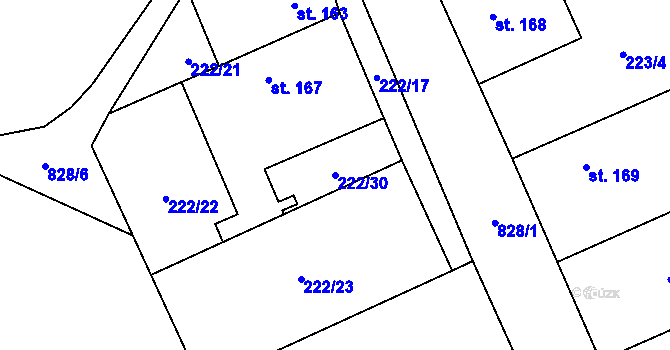 Parcela st. 222/30 v KÚ Skochovice, Katastrální mapa