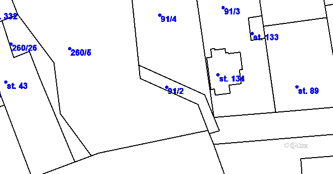 Parcela st. 91/2 v KÚ Otradovice, Katastrální mapa
