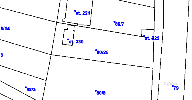 Parcela st. 80/25 v KÚ Skorkov, Katastrální mapa