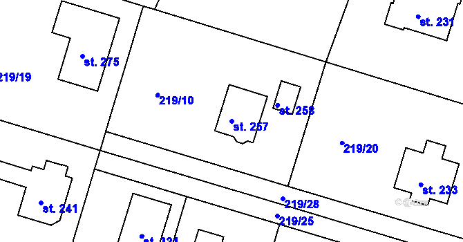 Parcela st. 257 v KÚ Skorkov, Katastrální mapa
