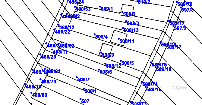 Parcela st. 508/9 v KÚ Skoronice, Katastrální mapa