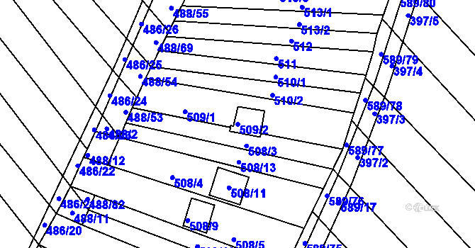 Parcela st. 509/2 v KÚ Skoronice, Katastrální mapa