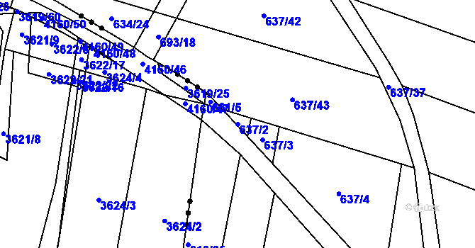 Parcela st. 637/2 v KÚ Skoronice, Katastrální mapa
