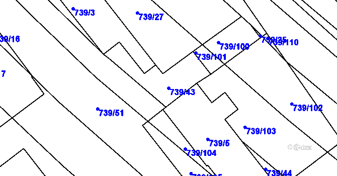 Parcela st. 739/43 v KÚ Skoronice, Katastrální mapa