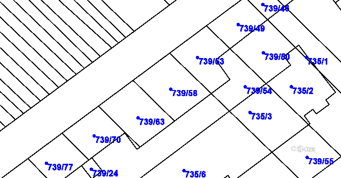 Parcela st. 739/58 v KÚ Skoronice, Katastrální mapa