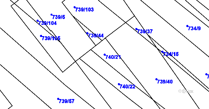 Parcela st. 740/21 v KÚ Skoronice, Katastrální mapa