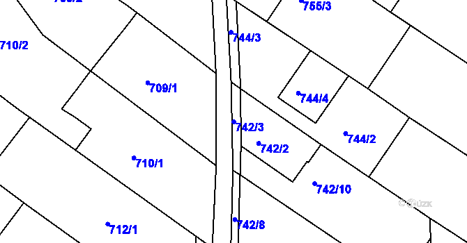 Parcela st. 742/3 v KÚ Skoronice, Katastrální mapa