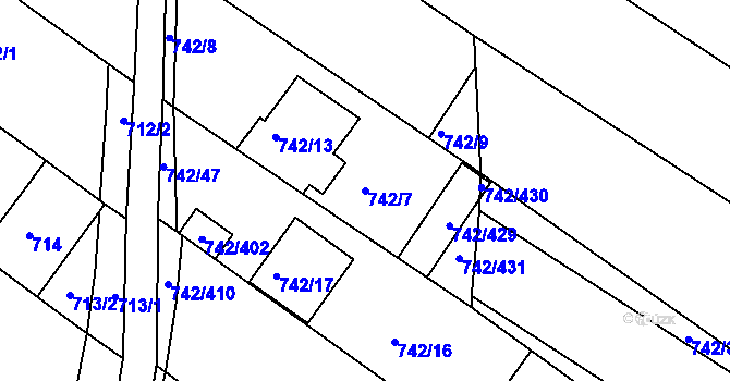 Parcela st. 742/7 v KÚ Skoronice, Katastrální mapa