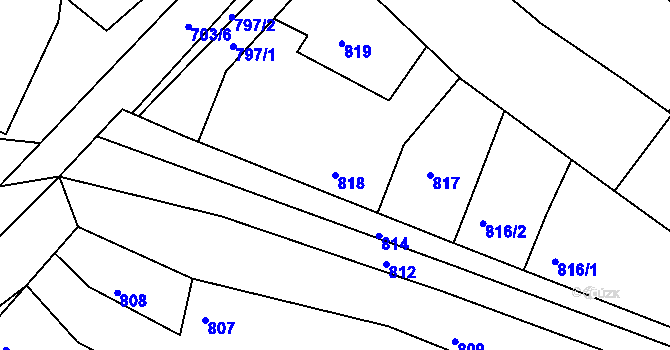 Parcela st. 818 v KÚ Skoronice, Katastrální mapa