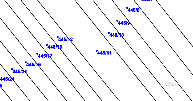 Parcela st. 445/11 v KÚ Skoronice, Katastrální mapa