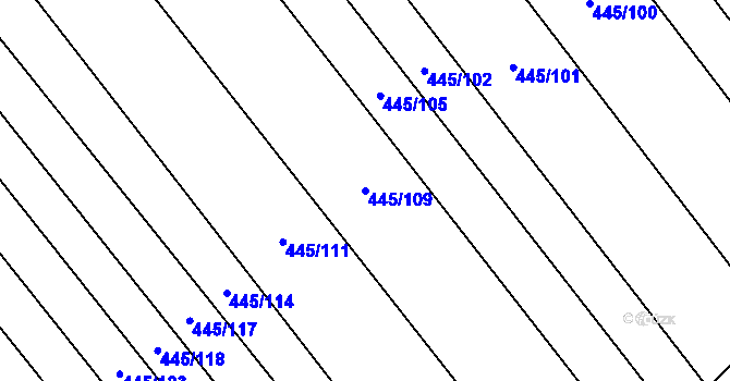 Parcela st. 445/109 v KÚ Skoronice, Katastrální mapa
