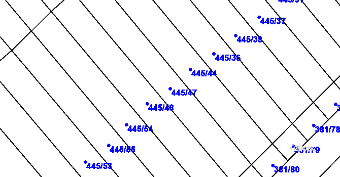 Parcela st. 445/47 v KÚ Skoronice, Katastrální mapa