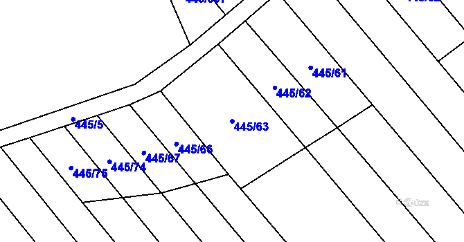 Parcela st. 445/63 v KÚ Skoronice, Katastrální mapa