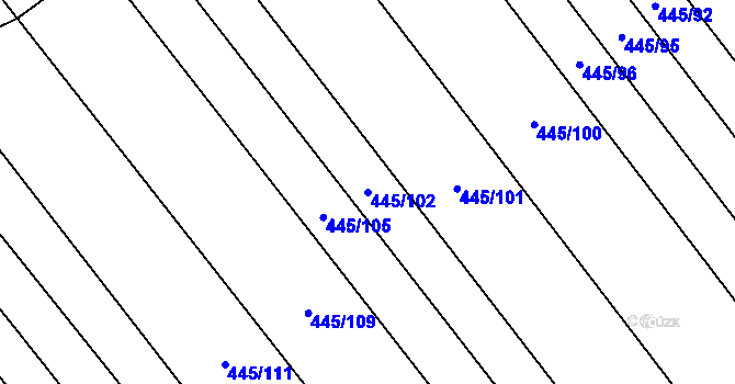 Parcela st. 445/102 v KÚ Skoronice, Katastrální mapa