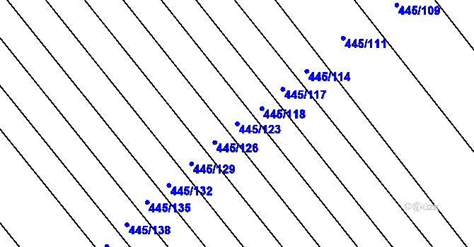 Parcela st. 445/123 v KÚ Skoronice, Katastrální mapa