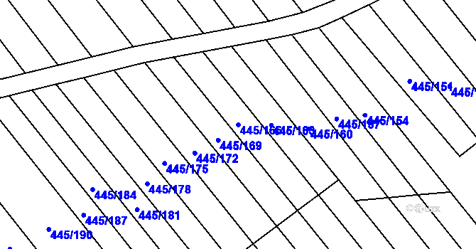 Parcela st. 445/166 v KÚ Skoronice, Katastrální mapa
