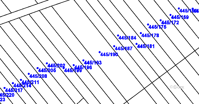 Parcela st. 445/190 v KÚ Skoronice, Katastrální mapa