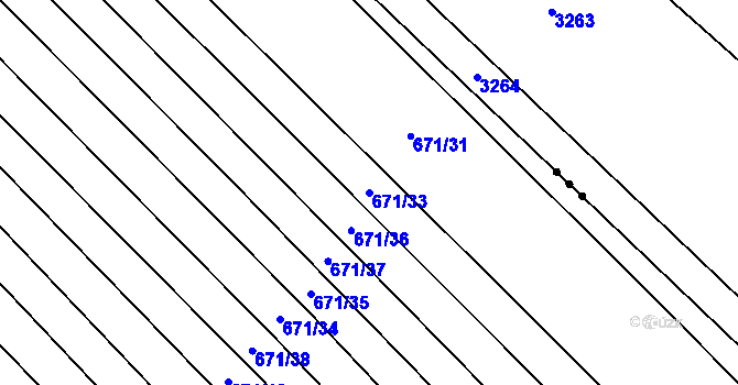 Parcela st. 671/33 v KÚ Skoronice, Katastrální mapa