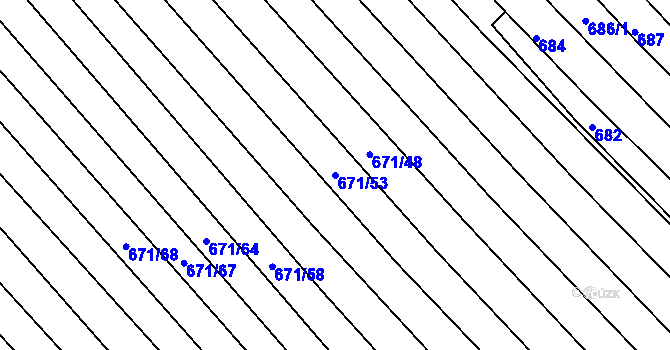 Parcela st. 671/53 v KÚ Skoronice, Katastrální mapa