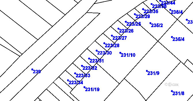 Parcela st. 223/30 v KÚ Skoronice, Katastrální mapa