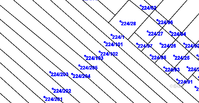 Parcela st. 224/102 v KÚ Skoronice, Katastrální mapa