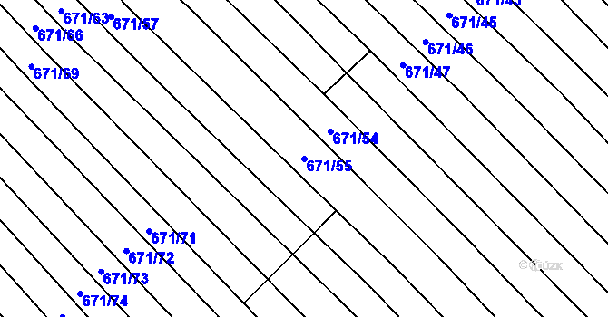 Parcela st. 671/55 v KÚ Skoronice, Katastrální mapa