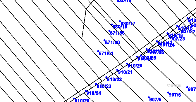 Parcela st. 671/61 v KÚ Skoronice, Katastrální mapa