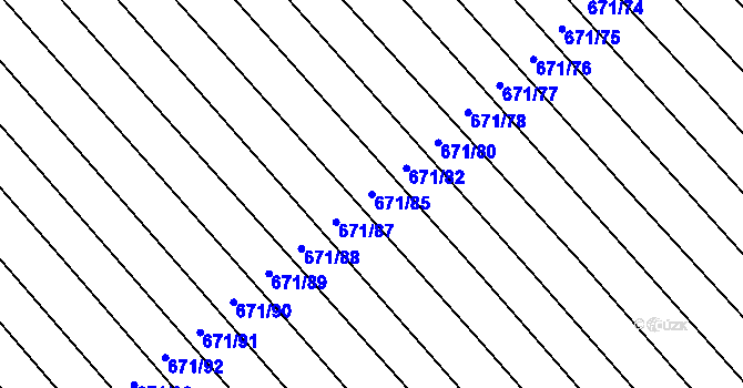 Parcela st. 671/85 v KÚ Skoronice, Katastrální mapa