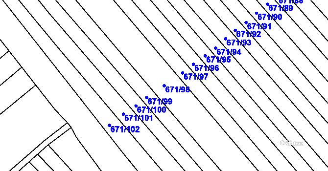 Parcela st. 671/98 v KÚ Skoronice, Katastrální mapa