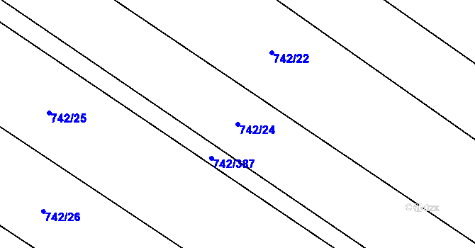 Parcela st. 742/24 v KÚ Skoronice, Katastrální mapa