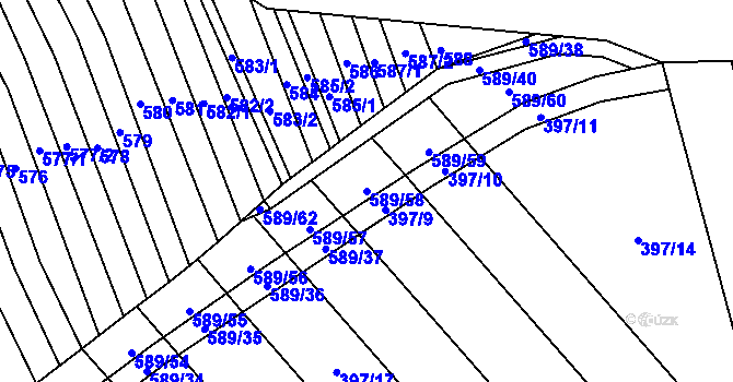 Parcela st. 589/58 v KÚ Skoronice, Katastrální mapa