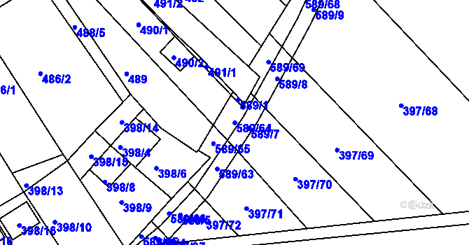 Parcela st. 589/64 v KÚ Skoronice, Katastrální mapa