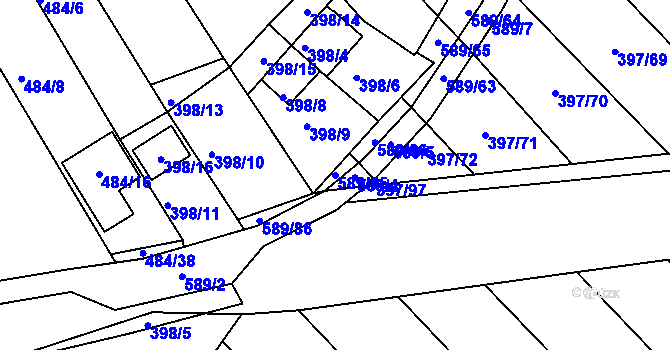 Parcela st. 589/85 v KÚ Skoronice, Katastrální mapa