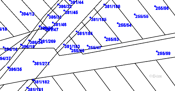 Parcela st. 255/47 v KÚ Skoronice, Katastrální mapa