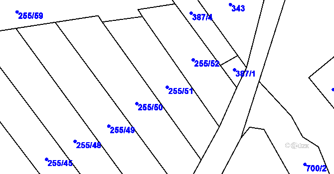 Parcela st. 255/51 v KÚ Skoronice, Katastrální mapa