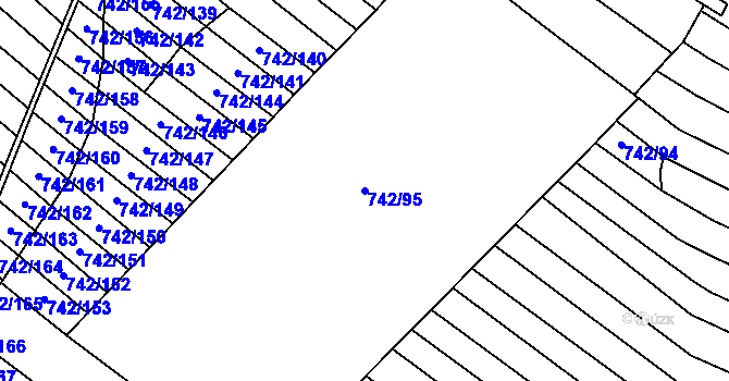Parcela st. 742/95 v KÚ Skoronice, Katastrální mapa
