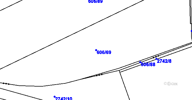 Parcela st. 606/69 v KÚ Skoronice, Katastrální mapa