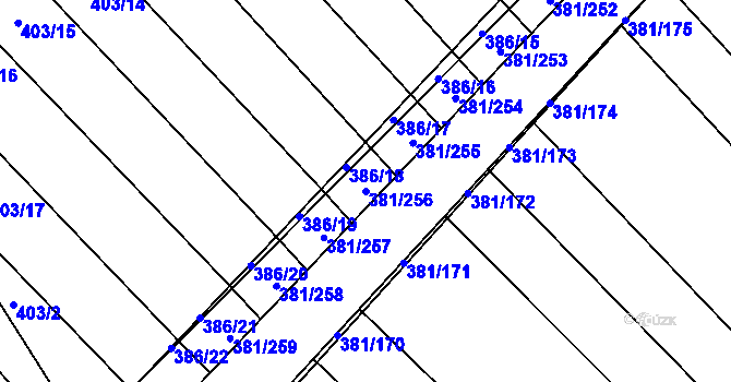 Parcela st. 381/256 v KÚ Skoronice, Katastrální mapa