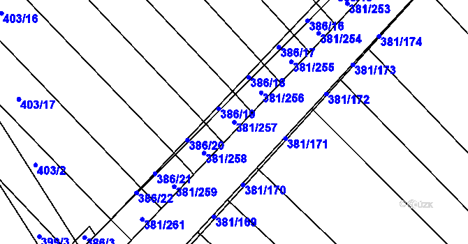 Parcela st. 381/257 v KÚ Skoronice, Katastrální mapa