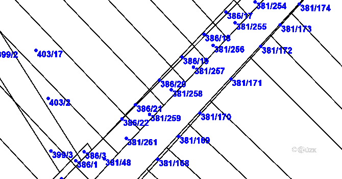 Parcela st. 381/258 v KÚ Skoronice, Katastrální mapa