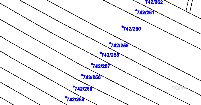 Parcela st. 742/258 v KÚ Skoronice, Katastrální mapa