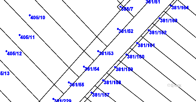 Parcela st. 381/53 v KÚ Skoronice, Katastrální mapa