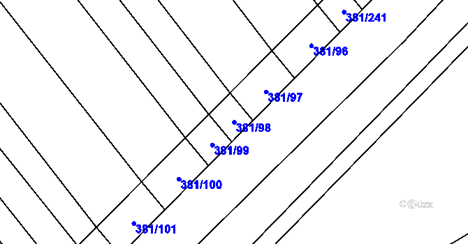 Parcela st. 381/98 v KÚ Skoronice, Katastrální mapa