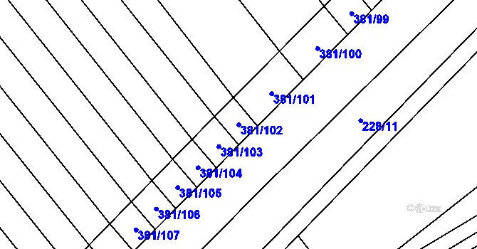 Parcela st. 381/102 v KÚ Skoronice, Katastrální mapa