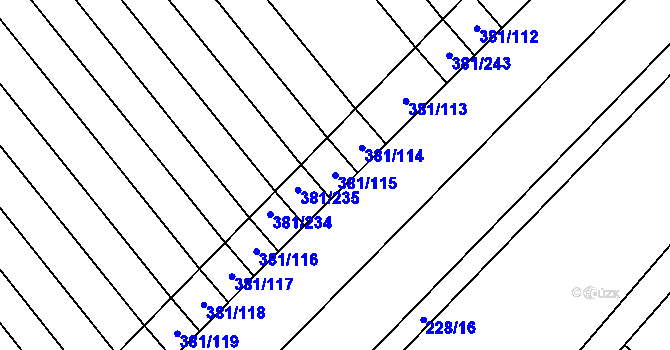 Parcela st. 381/115 v KÚ Skoronice, Katastrální mapa