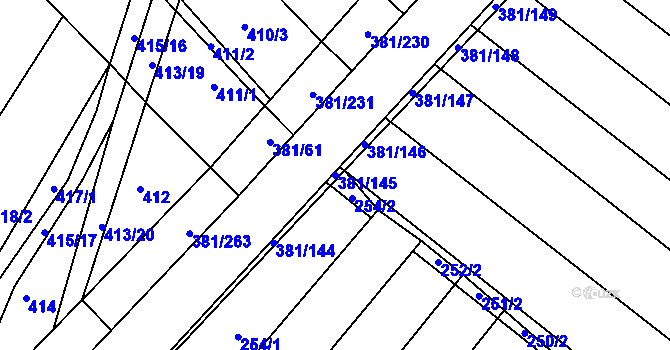 Parcela st. 381/145 v KÚ Skoronice, Katastrální mapa