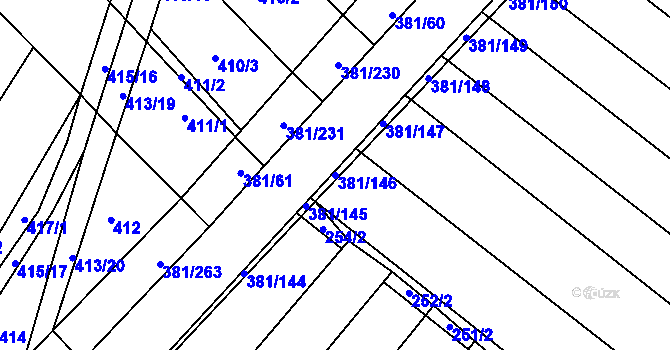 Parcela st. 381/146 v KÚ Skoronice, Katastrální mapa