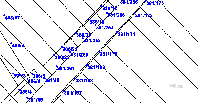 Parcela st. 381/170 v KÚ Skoronice, Katastrální mapa