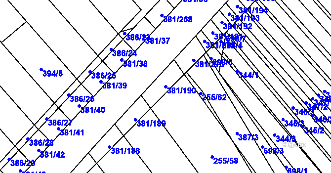 Parcela st. 381/190 v KÚ Skoronice, Katastrální mapa
